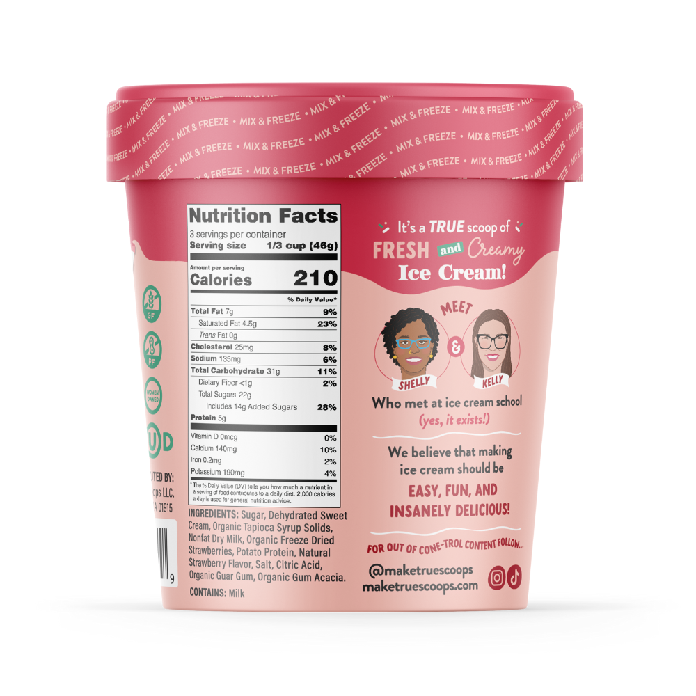 Strawberry ice cream mix back of pint packaging