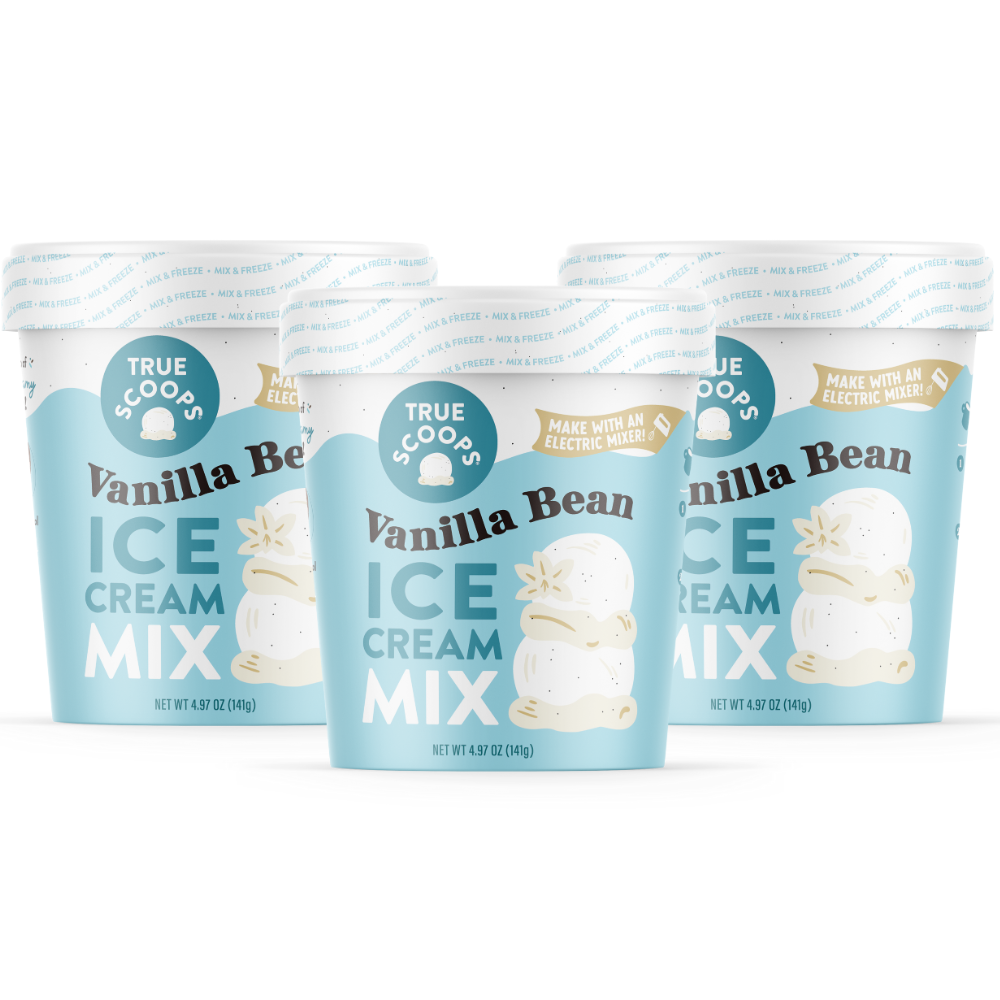 True Scoops vanilla bean ice cream mix pint packaging