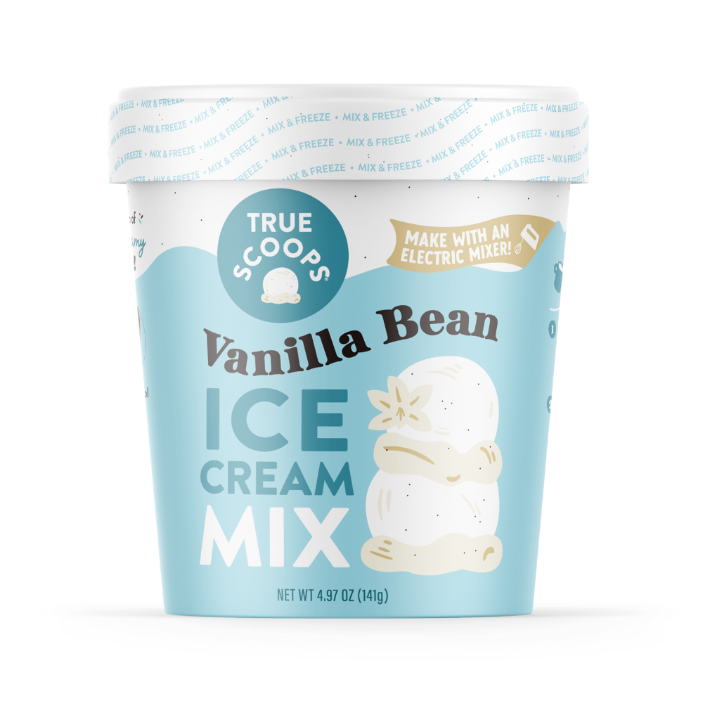 True Scoops vanilla bean ice cream mix pint packaging