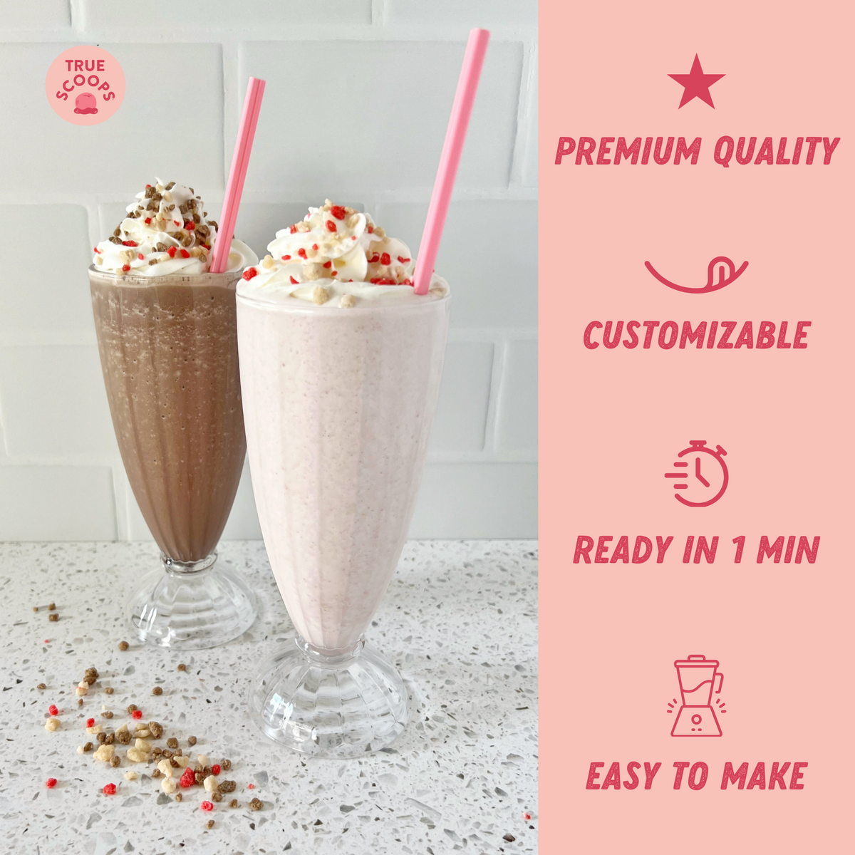 True Scoops vanilla and chocolate homemade milkshakes